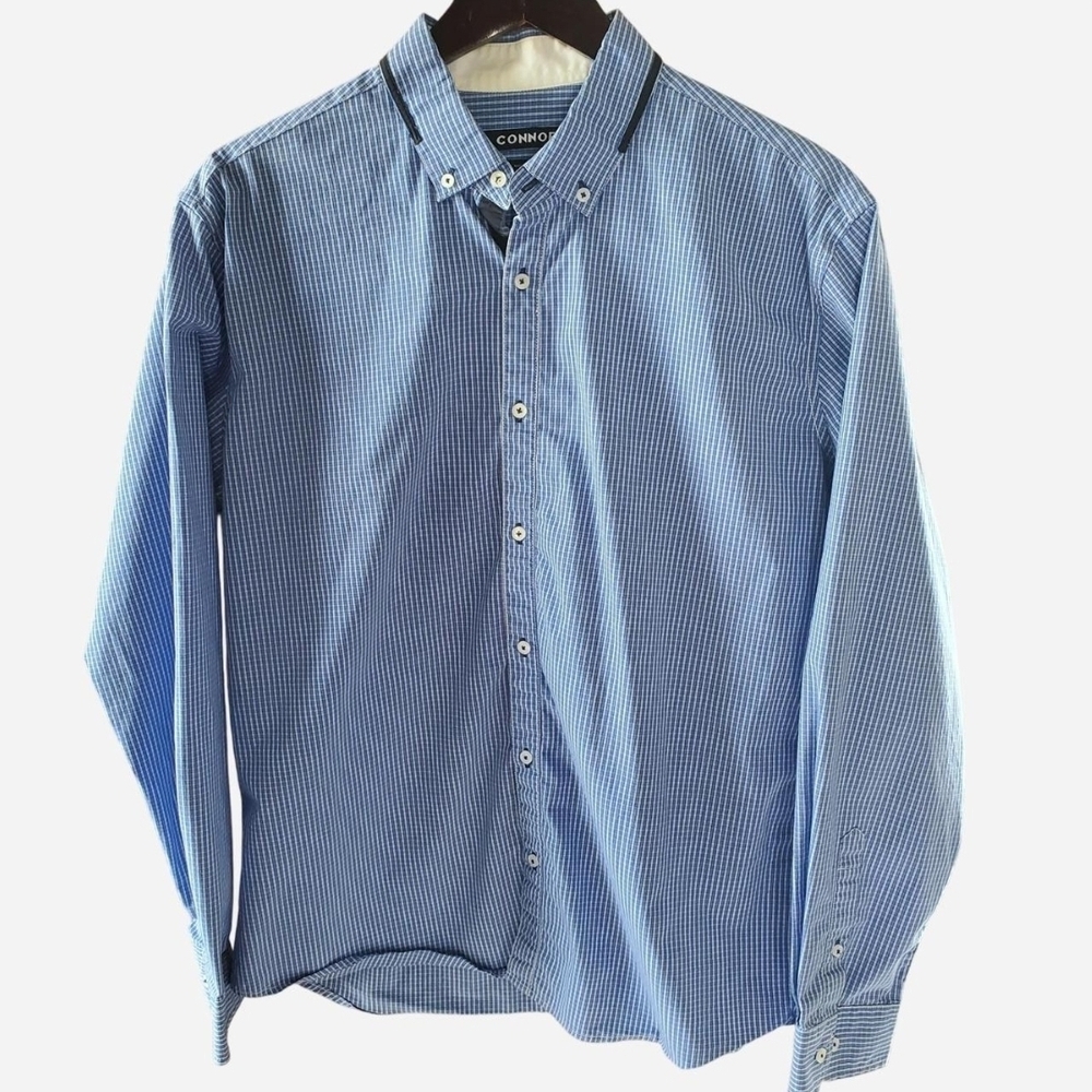CONNOR Blue Gingham Button Down Shirt